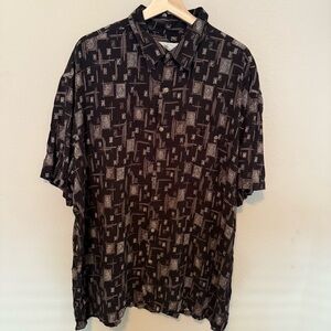 Island Shores Hawaiian Aloha XL Shirt Pineapple Geometric Bamboo Black